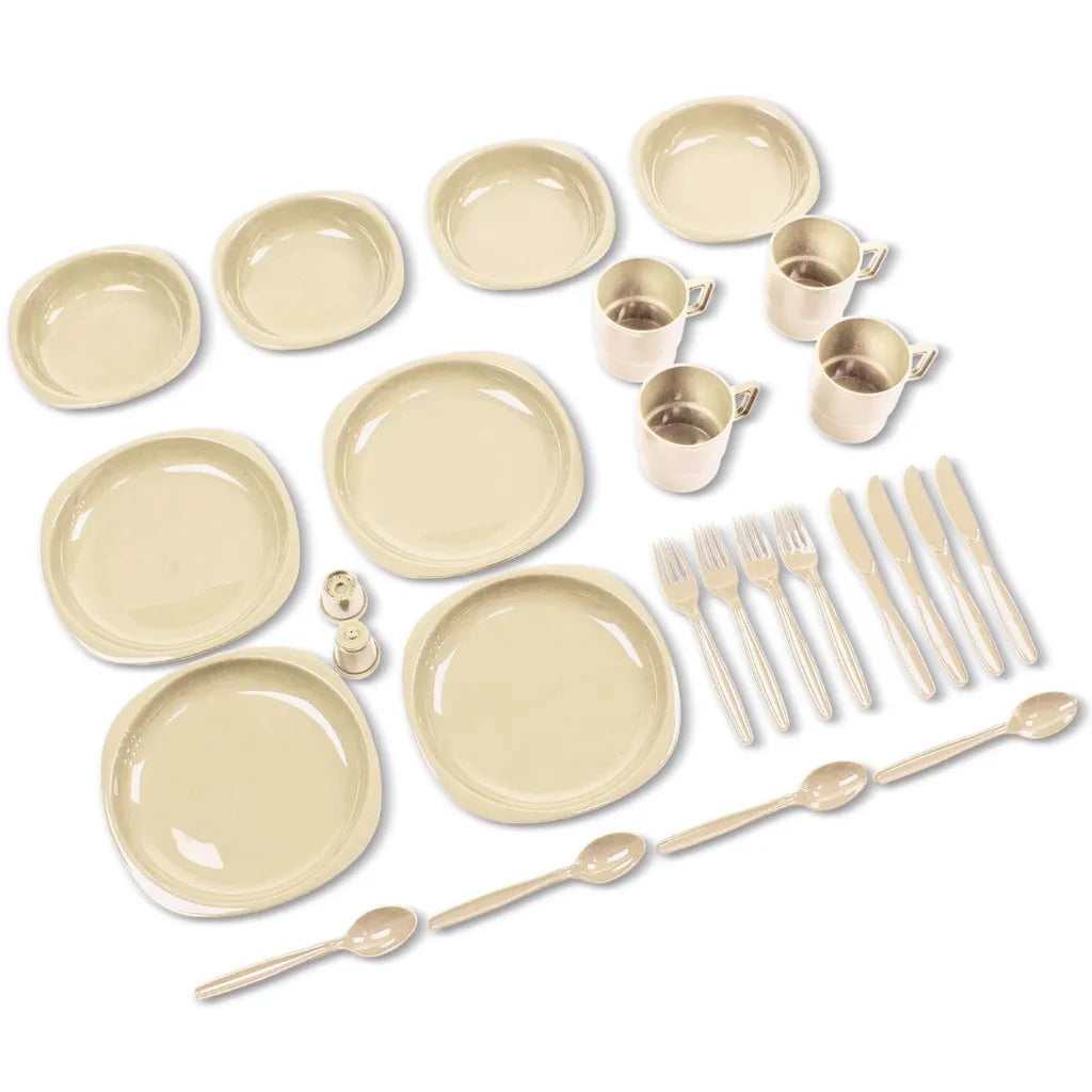  Black Snake® Camping Geschirrset | 26 Tlg. Bruchfestes Outdoor Geschirr- Und Besteckset Für 4 Personen | Beige