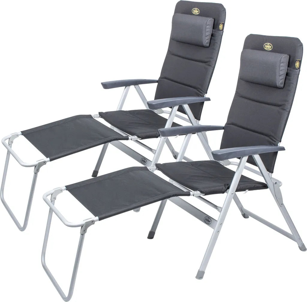  Camp 4 Set 2x Campingstuhl "Grenoble" 2x Fußteil 2x Nackenpolster Für Wohnwagen