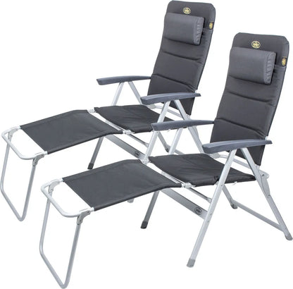  Camp 4 Set 2x Campingstuhl "Grenoble" 2x Fußteil 2x Nackenpolster Für Wohnwagen