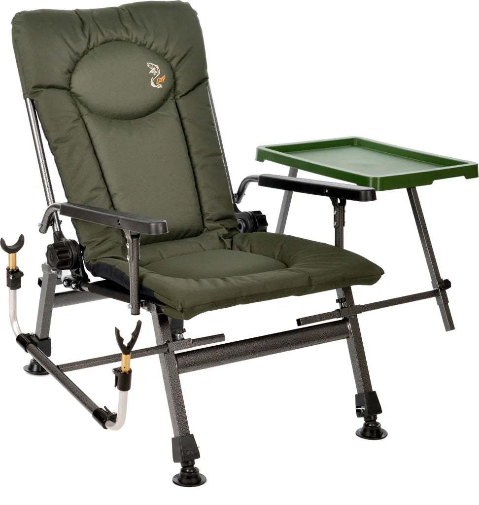  Carp Angelstuhl Campingstuhl F5R ST/P Stuhl Deluxe Karpfen Angler Campingstuhl Mit Extra Höhe Und Tisch Angelrutenhalter