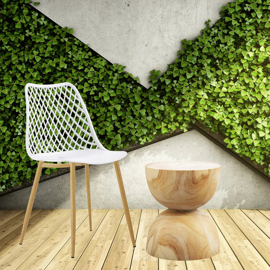  Moderner Gartenstuhl Im Eleganten Kunststoff-Design - Bequemer Terrassenstuhl In 5 Farbvariationen- Pflegeleichte Esstischstühle Mit Metallbeinen In Holzoptik Für Den Außen- Und Innenbereich, Farbe:Weiß, Menge:1 St.