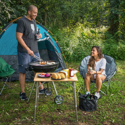  Navaris Bambus Campingtisch Faltbar - Klapptisch Belastbar Bis 30kg Für Outdoor Camping Angeln - Tisch Aluminium Beine - Klappbar Höhenverstellbar