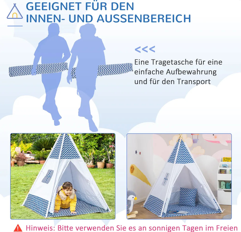  HOMCOM Tipi Zelt Spielzelt Kinderzelt Mit Kissenmatratze Kinderzimmer Teepee Zelt Outdoor Indoor Faltbare Kinder Spielzelte Spielhaus Weiß 120 X 120 X 155 Cm