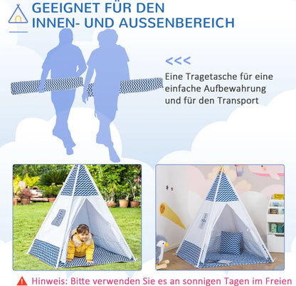  HOMCOM Tipi Zelt Spielzelt Kinderzelt Mit Kissenmatratze Kinderzimmer Teepee Zelt Outdoor Indoor Faltbare Kinder Spielzelte Spielhaus Weiß 120 X 120 X 155 Cm