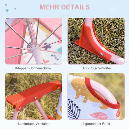  Outsunny Kinder-Campingstuhl Mit Sonnenschirm Kinder-Strandstuhl Klappstuhl Für 1-3 Jahre Leichte Gewicht Metall Rot 39 X 39 X 52cm