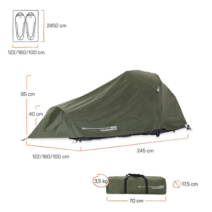  Where Tomorrow 2-Personen-Kompakt-Zelt - Pop Up Wurfzelt Trekkingzelt - 245x160x95 Cm - Grün