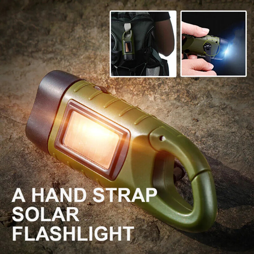  3-LED Taschenlampe Handkurbel Solar Dynamo Karabiner Wiederaufladbare Notfalllampe, Grün Camping Taschenlampe
