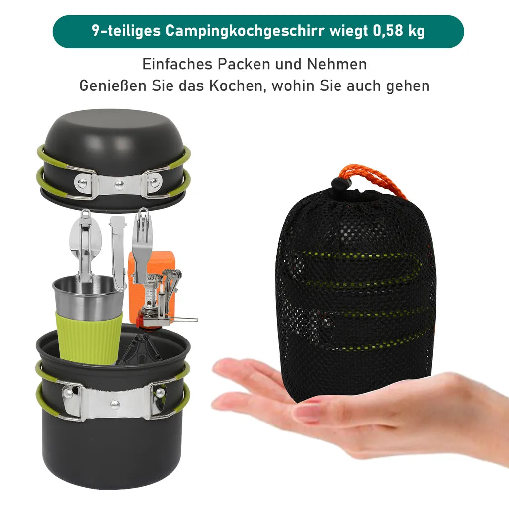  Wolketon 9x Camping Kochgeschirr Campingpfanne Packsack Kochset Trekking 1-2 Person Koch