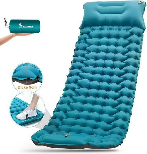  Isomatte Camping Aufblasbar, 9cm Dicke Isomatten Camping Ultraleicht Mit Kissen Isomatte Selbstaufblare Schlafmatte, Wasserdichte & Faltbare