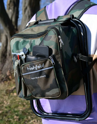  Highfeld® Sitzrucksack Ansitzrucksack Mit Hocker Black Campinghocker Angelhocker Falthocker
