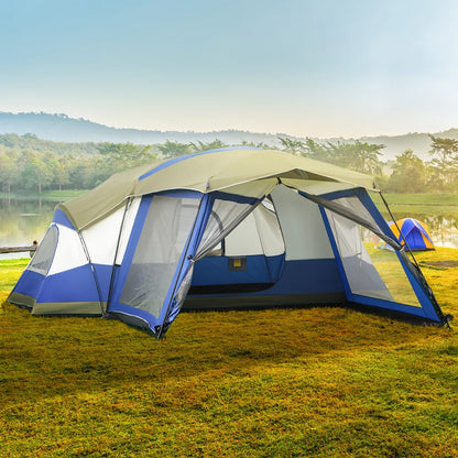  Outsunny Camping Zelt 6-8 Personen Zelt Familienzelt Mit Vorraum 2 Fenster Kuppelzelt PU3000mm Für Trekking Festival Glasfaser Blau 518 X 487 X 237 Cm
