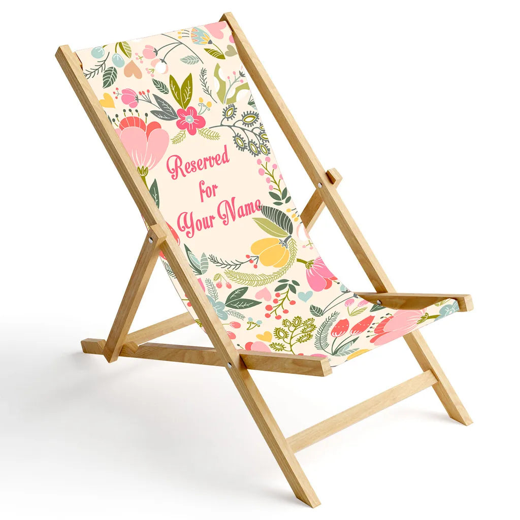  Personalisierbarer Holz-Liegestuhl Klappbar Klappliegestuhl Sonnenliege Strandstuhl Wechselbezug Motiv Pastel Blumen [119]