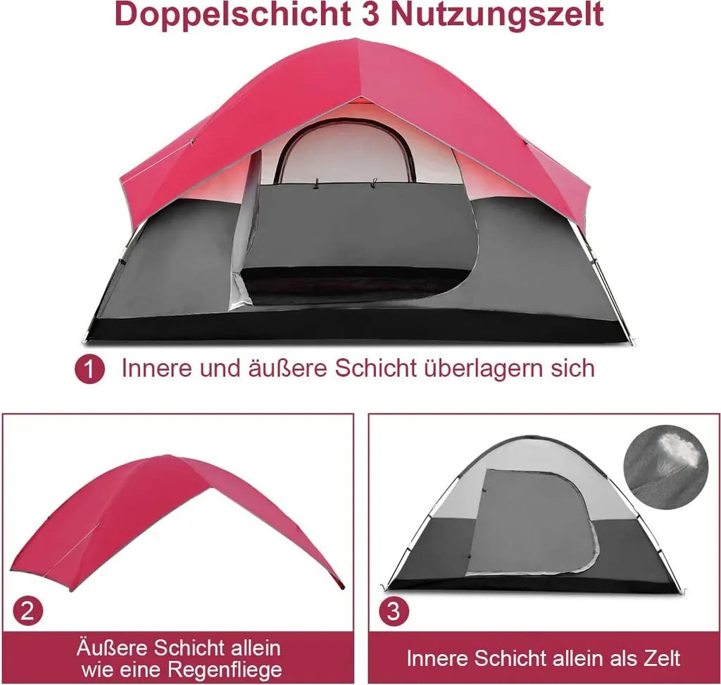  COSTWAY 5-6 Personen Campingzelt Kuppelzelt Wurfzelt Doppelschicht Winddichte Wasserabweisend Für Wandern Camping 300x300x165cm