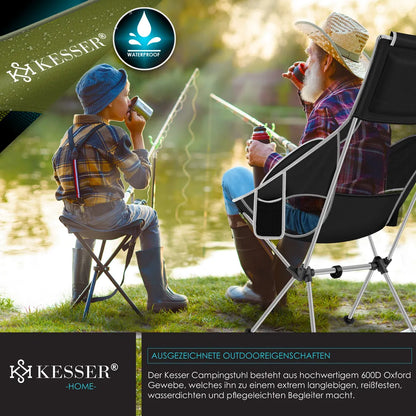  KESSER® Campingstuhl Faltbar Klappbar Mit Hoher Rückenlehne Tragbar Angelstuhl Camping Stuhl Faltstuhl Bis 120 Kg Strandstuhl Angelstuhl Klapphocker Mit Getränkehalter Outdoor Stuhl, Farbe:Schwarz / Grau