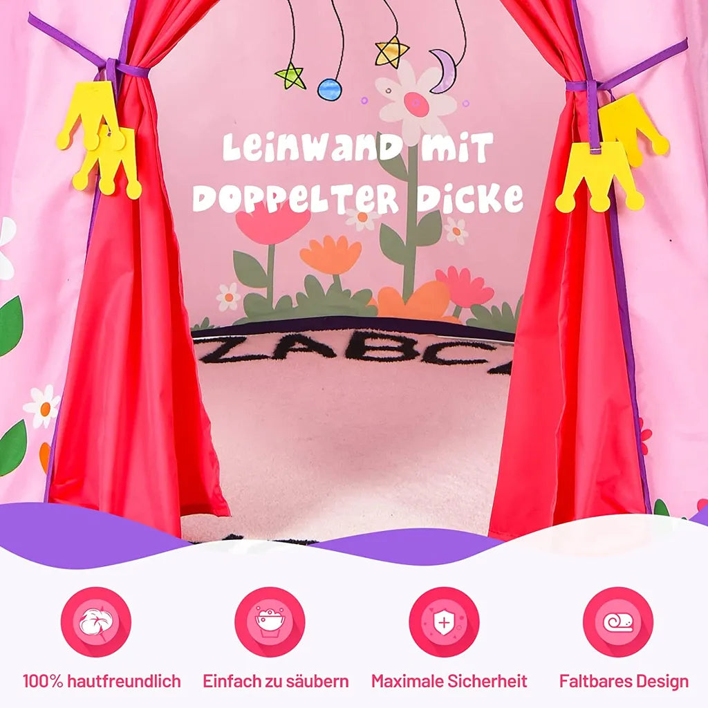  COSTWAY Spielzelt Für Kinder, Kinderhaus Mit Tragetasche & Fenstern, Kinderzelt Schloss Zelt, Spielzeugzelt Für Jungen & Mädchen, Spielhaus Für Innen Und Außen (Pink)