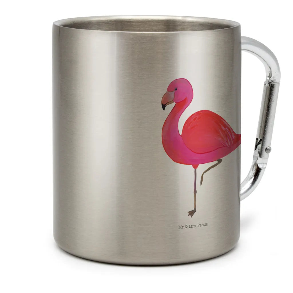  Mr. & Mrs. Panda Edelstahlbecher Flamingo Classic - Transparent - Geschenk, Tochter, Edelstahltasse, Karabiner, Einzigartig, Camping, Selbstliebe, Einzigartig, Outdoor