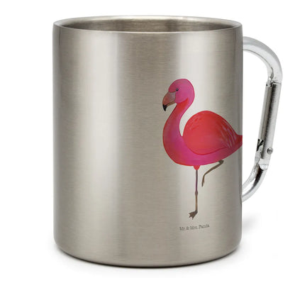  Mr. & Mrs. Panda Edelstahlbecher Flamingo Classic - Transparent - Geschenk, Tochter, Edelstahltasse, Karabiner, Einzigartig, Camping, Selbstliebe, Einzigartig, Outdoor