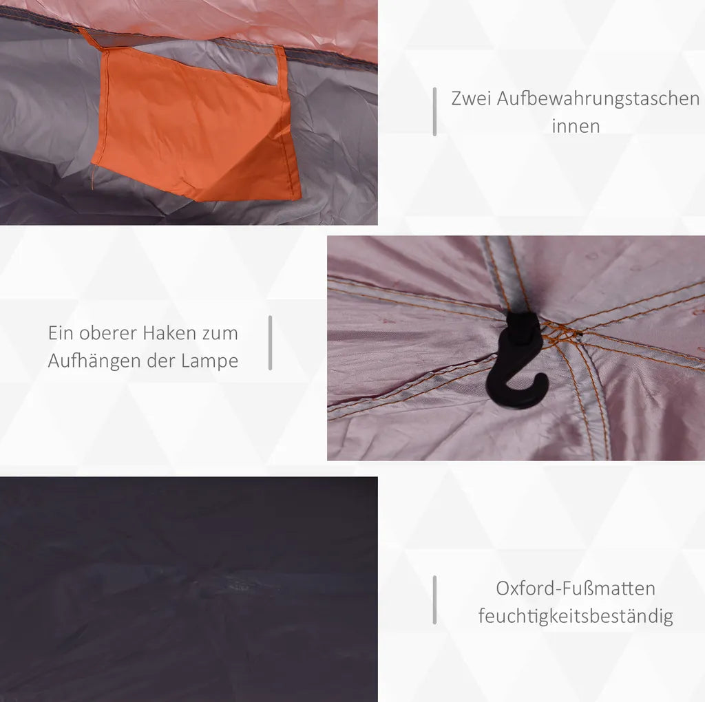 OUTSUNNY Quick-Up-Zelt Doppelwandzelt Outdoor Familienzelt Pop-Up Für 4–6 Personen 4 Jahreszeiten Wasserdicht