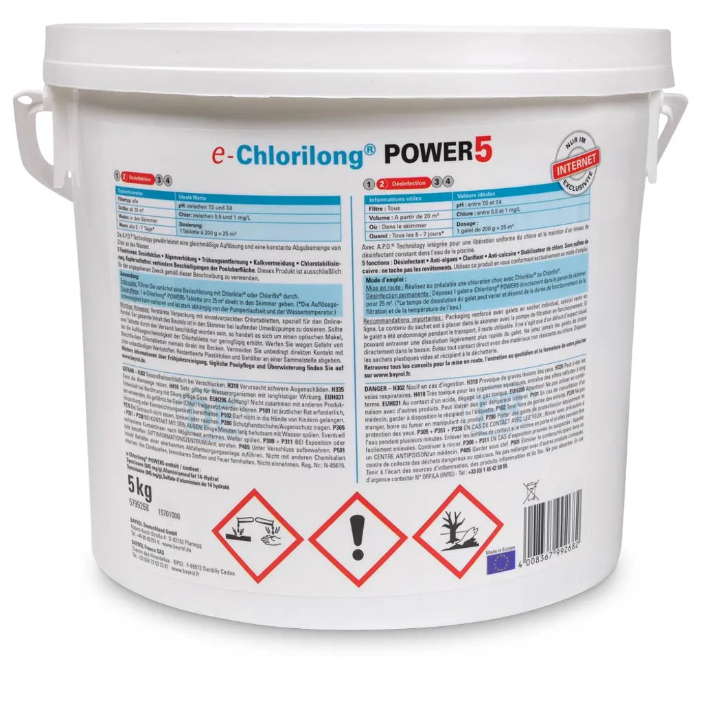  BAYROL E-Chlorilong® POWER 5 - 200 G Chlortabletten Mit 5 Funktionen 5,0 Kg