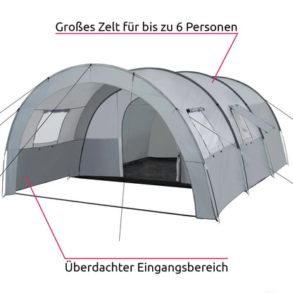  Tectake Tunnelzelt Woodstock Für 6 Personen Mit Vorzelt Und Tragetasche - Hellgrau/dunkelgrau