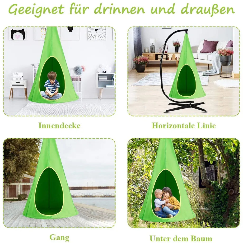  COSTWAY Hängezelt Hängehöhle Hängesessel Kinderhängesitz 115 Tragkraft, Kinder Fly Schaukel 80x80x148cm Grün