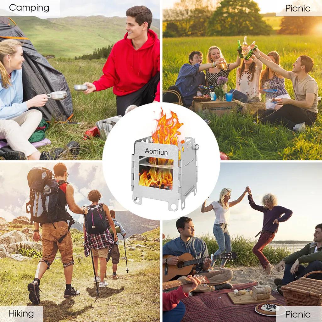  Tragbarer Campingkocher Aus Edelstahl, Leicht, Faltbar, Holzofen, Taschenofen, Outdoor-Camping, Kochen, Picknick, Rucksackkocher