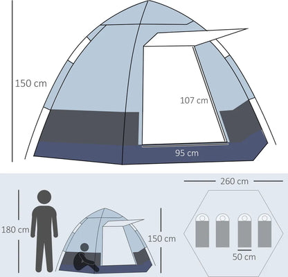  Outsunny Camping Zelt 3-4 Personen Zelt Familienzelt Kuppelzelt 210T PU3000mm Einfache Einrichtung Für Familien Trekking Festival Stahl Glasfaser Grün+Grau 240 X 240 X 195 Cm
