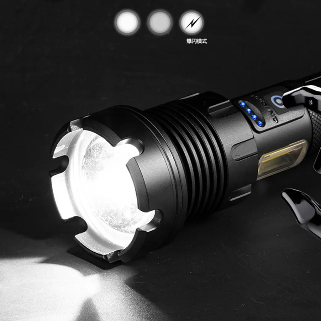  12000 Lumen Taschenlampe, LED Taschenlampe Extrem Hell USB Aufladbar 18650 Batterie, 4 Lichtmodi, Zoombar, Lange Arbeitszeit Taktische Taschenlampe