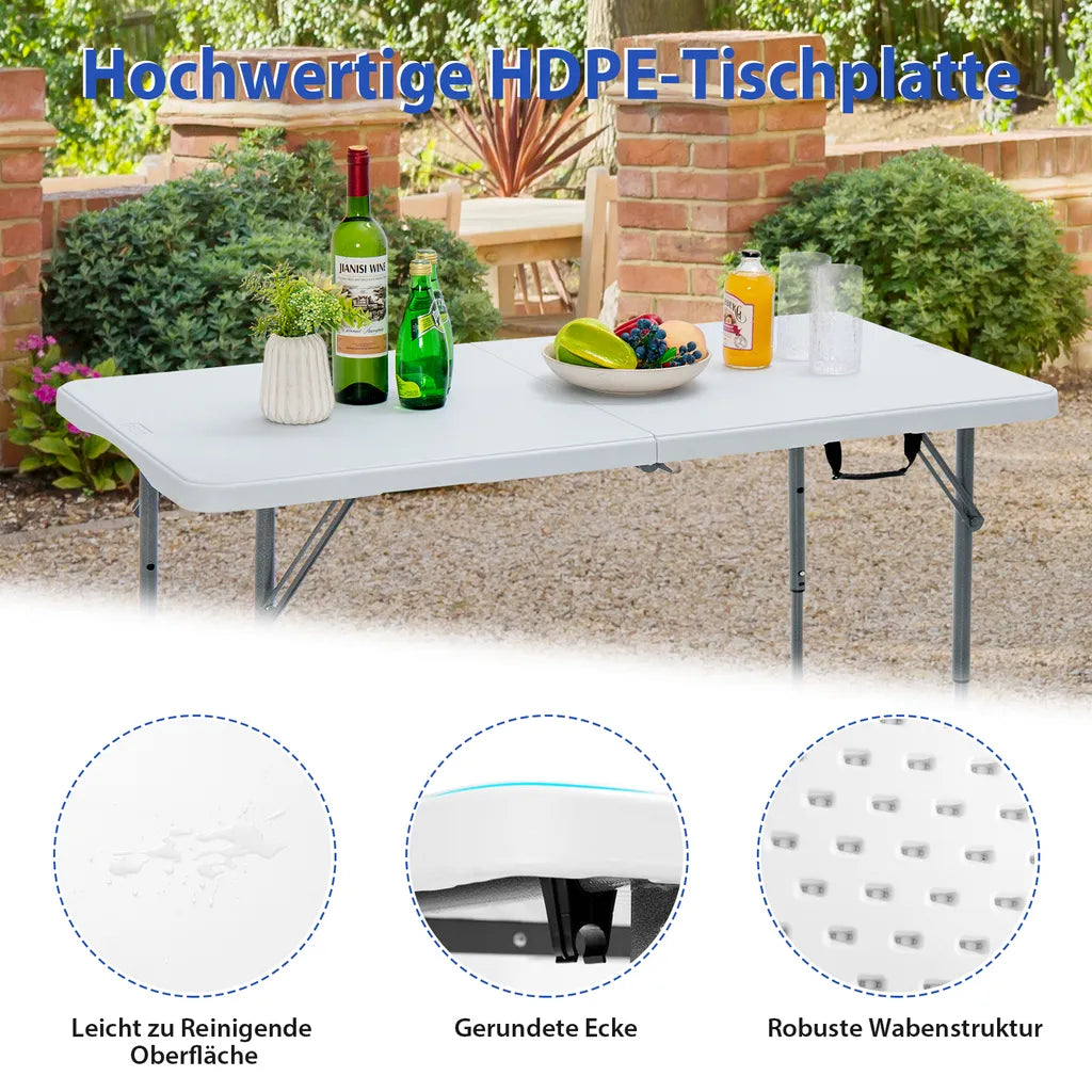 COSTWAY Tragbarer Campingtisch Klapptisch, Klappbarer Gartentisch Mit Tragegriff, Höhenverstellbar, Für Camping, Hochzeit, Party, 120 X 60 X 74,5 Cm