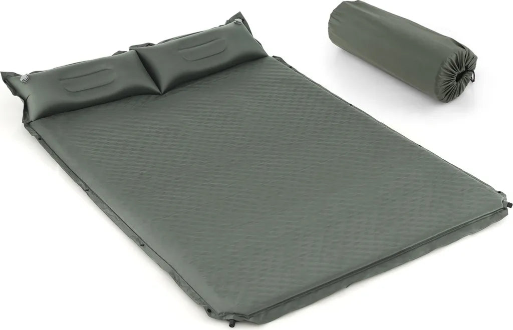  COSTWAY Camping Isomatte Selbstaufblasend, 2 Personen Campingmatte Mit Kissen, Ultraleicht, Wasserdicht, Luftmatratze Camping Matratze Schlafmatte Für Camping, Wandern, Strand, Reisen
