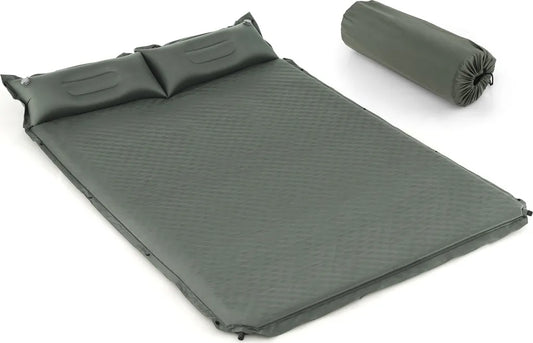  COSTWAY Camping Isomatte Selbstaufblasend, 2 Personen Campingmatte Mit Kissen, Ultraleicht, Wasserdicht, Luftmatratze Camping Matratze Schlafmatte Für Camping, Wandern, Strand, Reisen