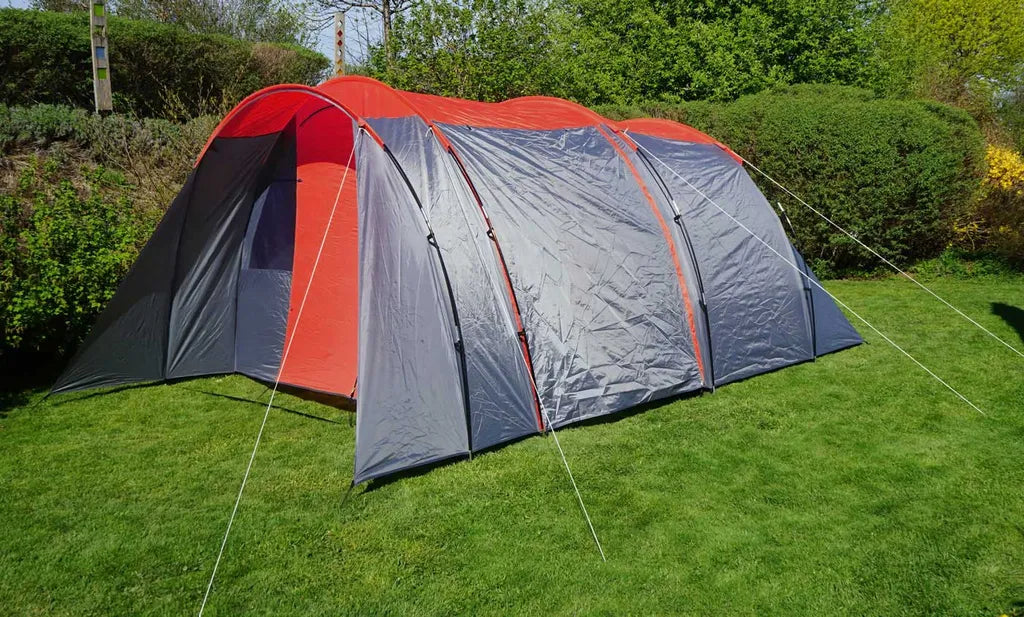 Campingzelt HWC-A99, 6-Mann Zelt Kuppelzelt Festival-Zelt, 6 Personen Rot/grau
