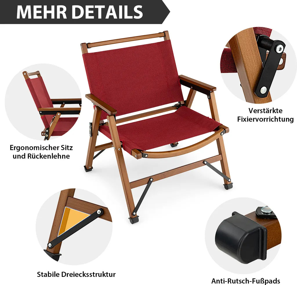  COSTWAY Campingstuhl Faltbar, Niedriger Klappstuhl Aus Bambus, Faltstuhl Ultraleicht, 150 Kg Tragkraft, Für Camping, Angeln, Garten