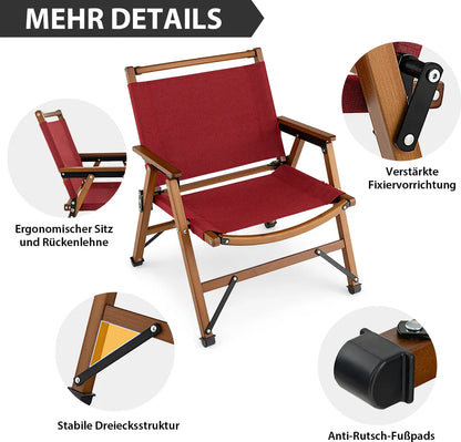  COSTWAY Campingstuhl Faltbar, Niedriger Klappstuhl Aus Bambus, Faltstuhl Ultraleicht, 150 Kg Tragkraft, Für Camping, Angeln, Garten