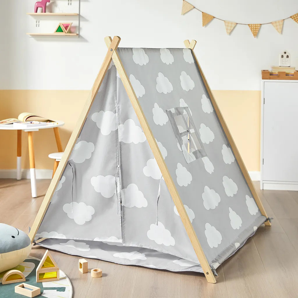  SoBuy OSS02-F01 Spielzelt Zelt Für Kinder Mit 2 Türen Und Einem Fenster Spielhaus (Hellgrau/Wolke) BHT Ca.: 105x109x100cm