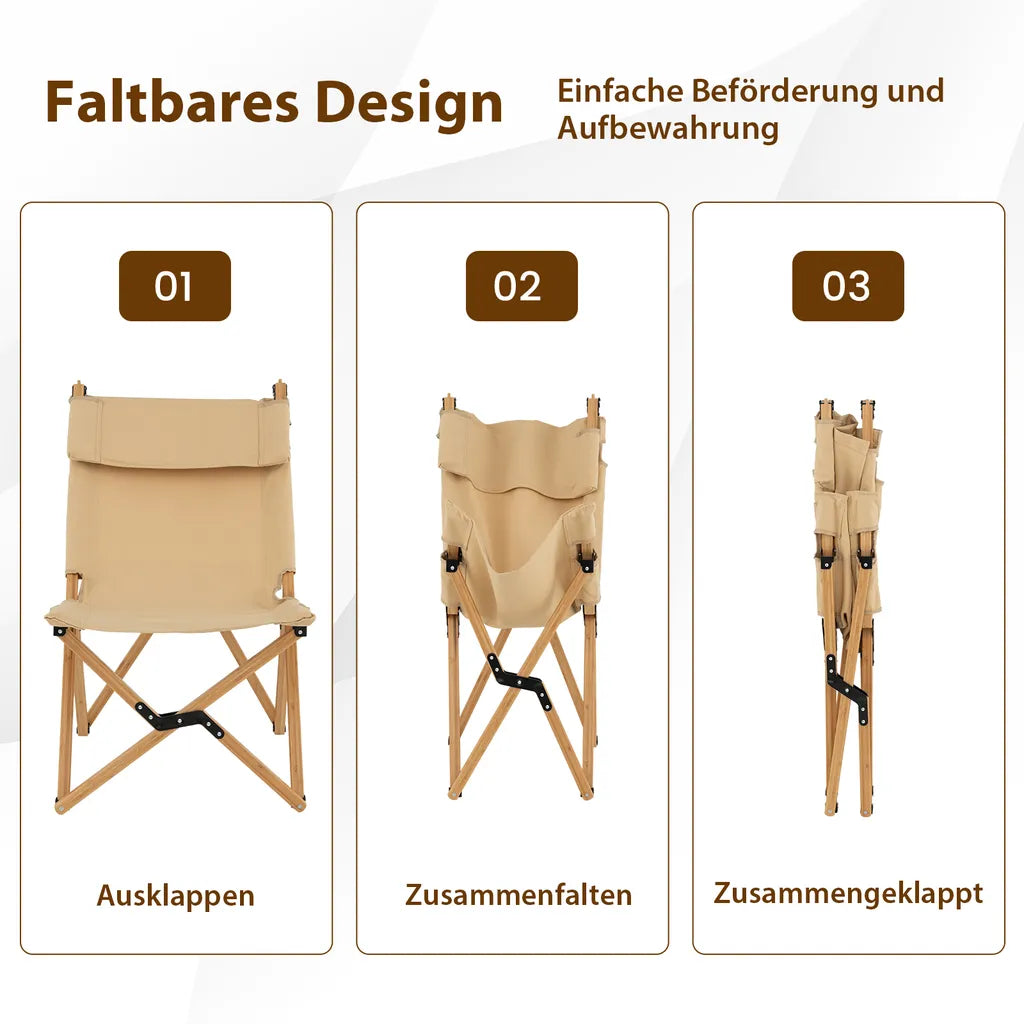  COSTWAY Campingstuhl Mit 2-stufig Verstellbarer Rückenlehne, Klappstuhl Faltbar, Inklusive Tragetasche, Tragbarer Faltstuhl Aus Bambus, Ultraleichter Angelstuhl Für Camping, Angeln, Strand, Terrasse