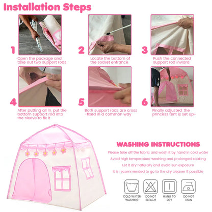 Kinderspielzelt Blühende Blumen Kinderzelt,Spielzelt Prinzessin Traum Schloss Burg Haus Für Mädchen, Im Kinderzimmer, Indoor/innen/außen/draußen,（Pink + Gelb）