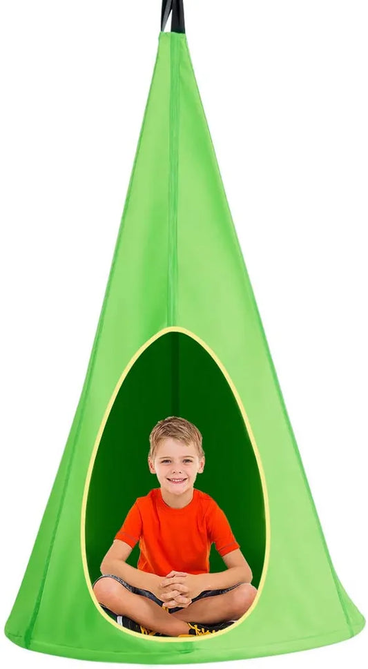  COSTWAY Hängezelt Hängehöhle Hängesessel Kinderhängesitz 115 Tragkraft, Kinder Fly Schaukel 80x80x148cm Grün