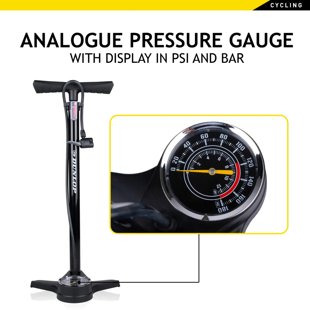  Fahrradpumpe Mit Manometer - Luftpumpe Für Alle Ventile - Standpumpe Für Dunlop-Ventil - Presta-Ventil Und Auto-Ventil - Schwarz