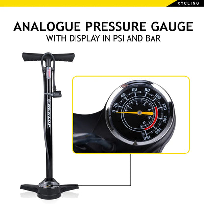  Fahrradpumpe Mit Manometer - Luftpumpe Für Alle Ventile - Standpumpe Für Dunlop-Ventil - Presta-Ventil Und Auto-Ventil - Schwarz