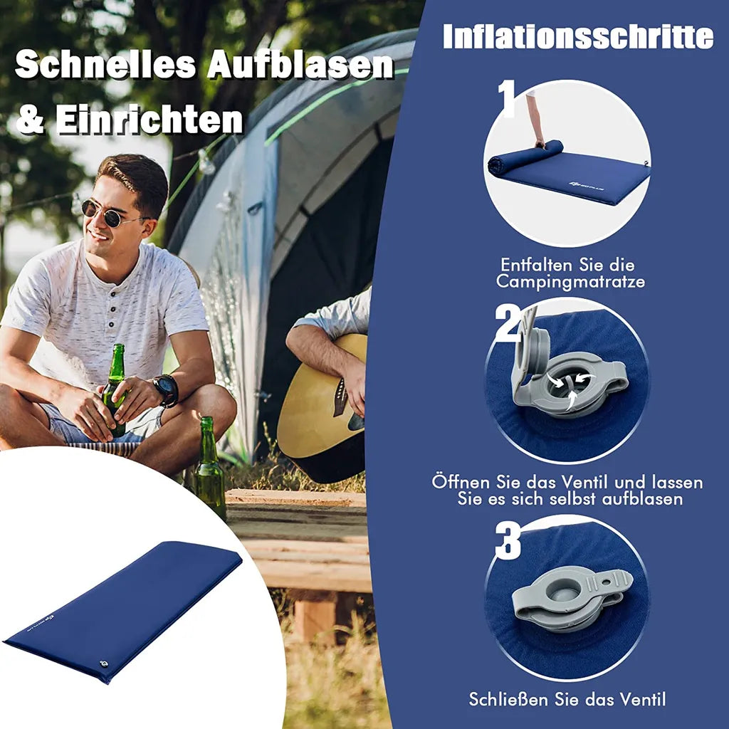  COSTWAY Isomatte Camping Selbstaufblasend, 8 Cm Dick, Schlafmatte Mit Eingebautem Kissen & Elastischer Schwamm Inkl. Tragetasche, Wasserdicht, Ultraleicht, Für Camping Reisen Wandern
