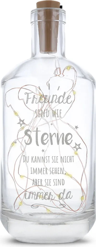  Flaschenlicht Mit LED-Lichterkette Und Gravur "Freunde Sind Wie Sterne"