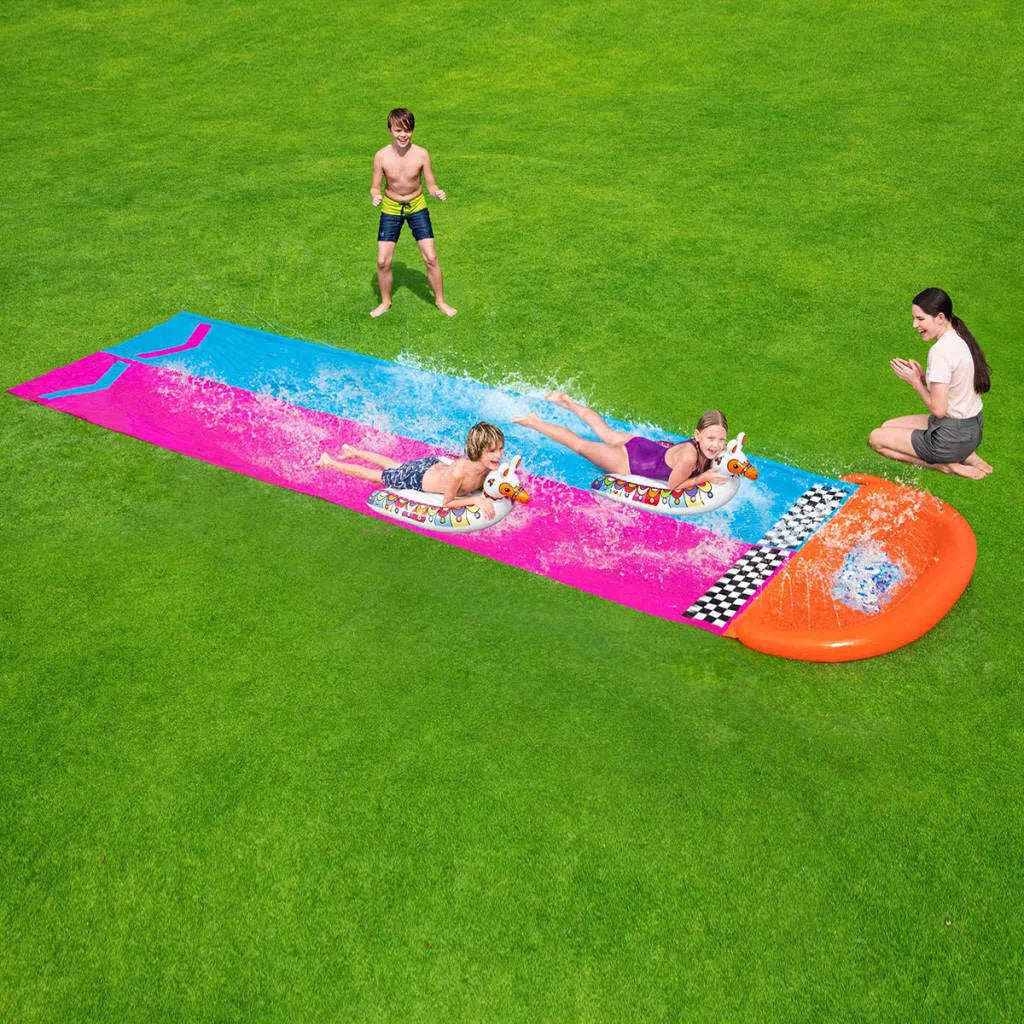  Bestway Sport H2OGO!™ 2er-Wasserrutsche Mit Aufblasbaren Lama-Schwimmtieren 488 Cm Wasserspielzeug Wasserspaß 0