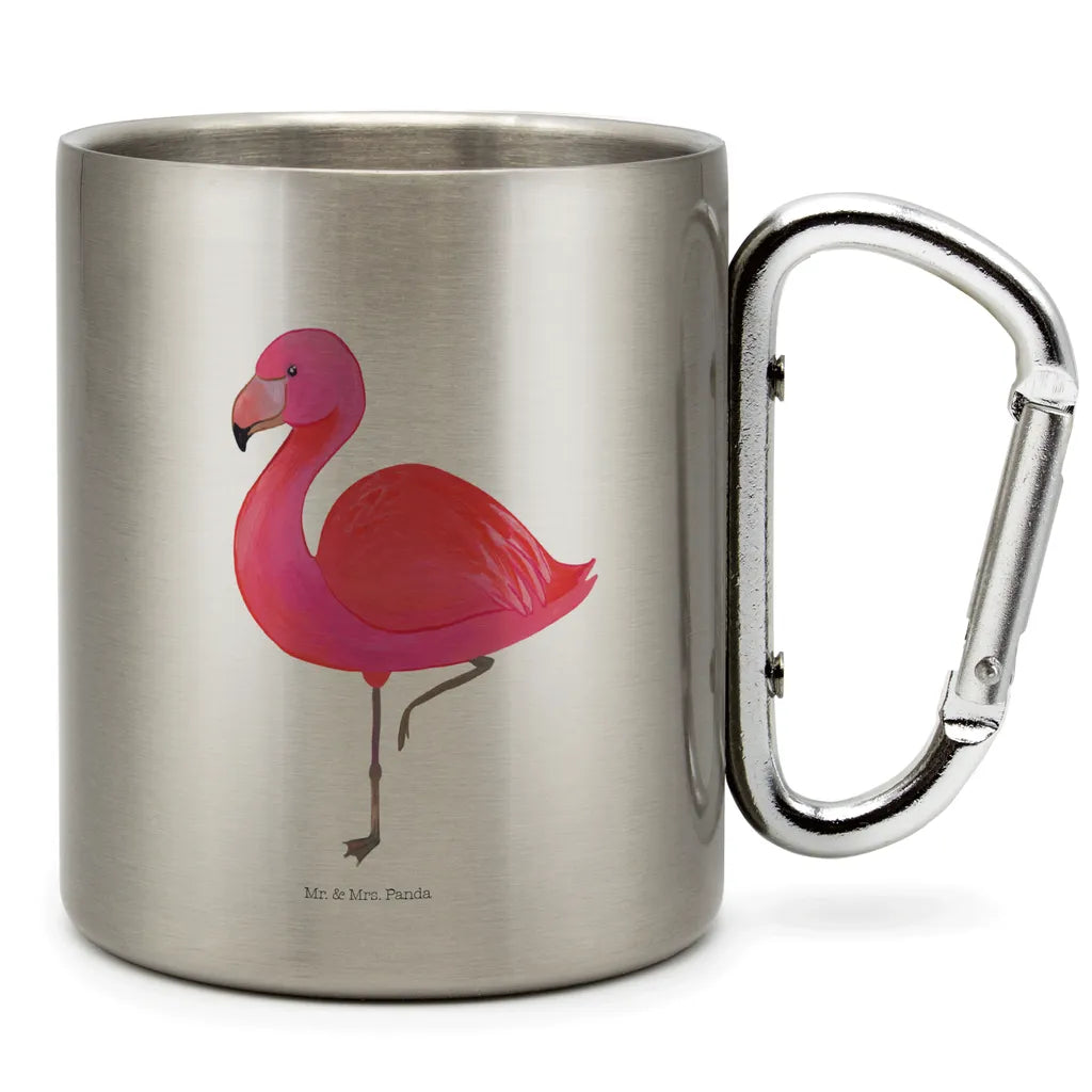  Mr. & Mrs. Panda Edelstahlbecher Flamingo Classic - Transparent - Geschenk, Tochter, Edelstahltasse, Karabiner, Einzigartig, Camping, Selbstliebe, Einzigartig, Outdoor