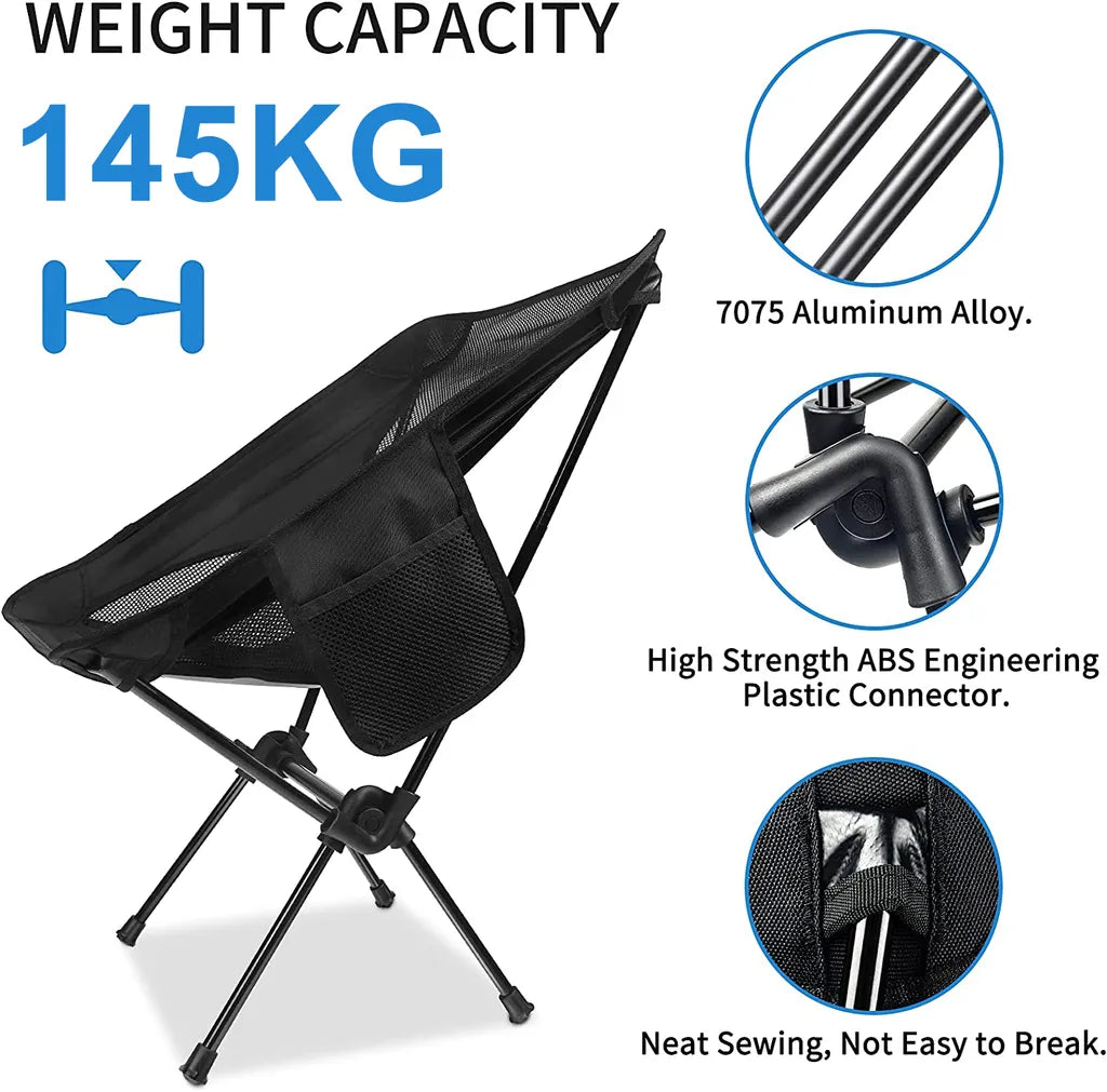  Campingstühle, Anglersessel, Camping Stuhl, Klappstühle, Mit Tragetasche Schwere Kapazität Klappstuhl Camping Klappstühle Strand Bis 145kg (Schwarz)