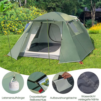  COSTWAY 4 Personen Campingzelt Mit Vordach, Doppelschicht Und Fenster, Kuppelzelt Winddicht, Camping Tent Wurfzelt Für 4 Erwachsene & 2 Kinder