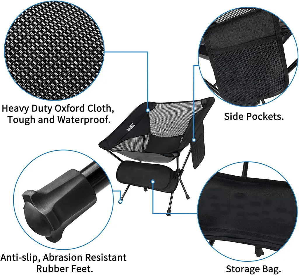  Campingstühle, Anglersessel, Camping Stuhl, Klappstühle, Mit Tragetasche Schwere Kapazität Klappstuhl Camping Klappstühle Strand Bis 145kg (Schwarz)
