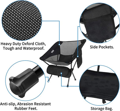 Campingstühle, Anglersessel, Camping Stuhl, Klappstühle, Mit Tragetasche Schwere Kapazität Klappstuhl Camping Klappstühle Strand Bis 145kg (Schwarz)