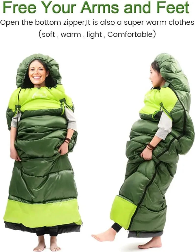  Outdoor Camping Schlafsack-Leicht,Kompakt,Wasserdicht,Warm Für 3-4 Jahreszeiten,Spleißbarer Schlafsack Für Camping,Wandern Und Bergsteigen,Grün,Reißverschluss Links