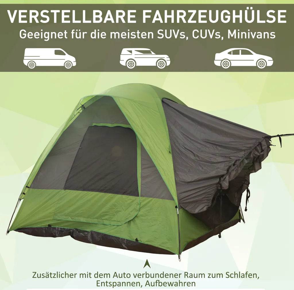  Outsunny Autozelt, Campingzelt, Reisezelt, Für 4-5 Personen, Glasfaser Polyester, Grün, 300 X 300 X 230 Cm